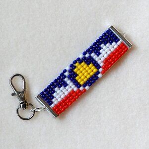 Utah state flag bead keychain/bag charm, handmade, Beehive State